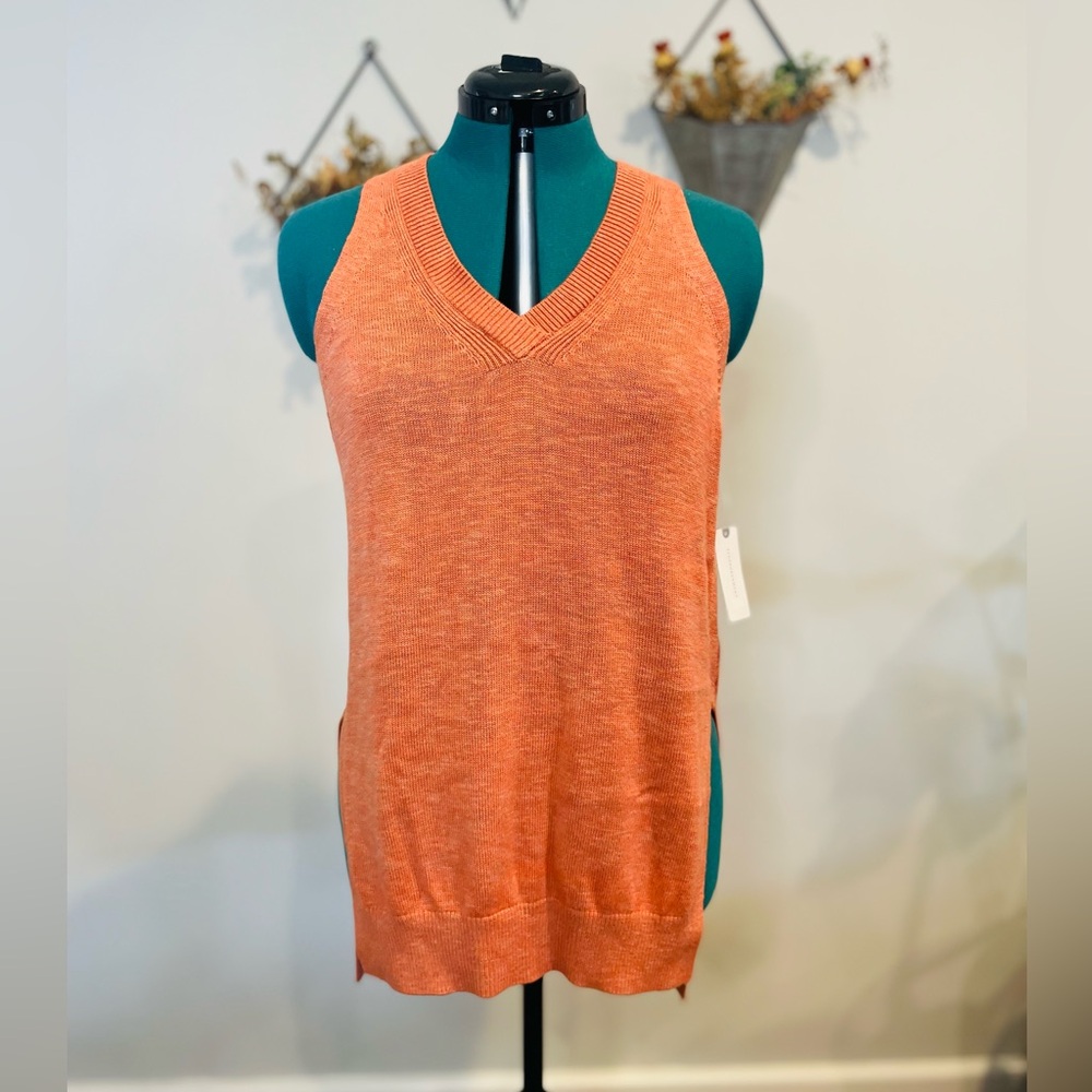 Anthropologie Rust Orange Summer Knit Tank Top with V-Neck
